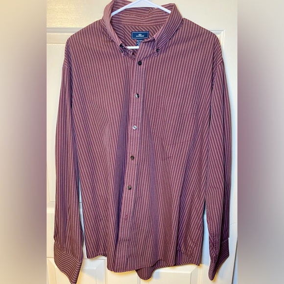 Dockers Mens Maroon Striped Long Sleeve Classic Button Up‎ Shirt XL - Picture 1 of 3
